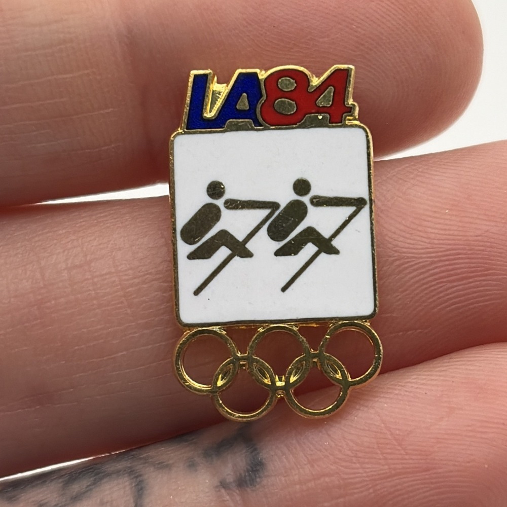 1984 Los Angeles Olympics Rowing Event Lapel Hat Pin White